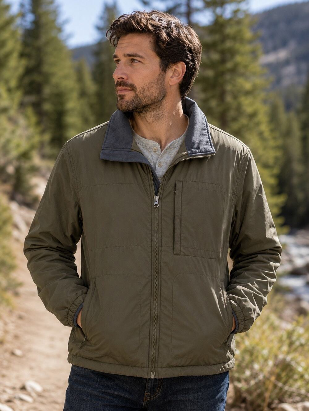 Eddie Bauer PrimaLoft Jacket Men’s M Olive Green Insulated Full Zip Coat
